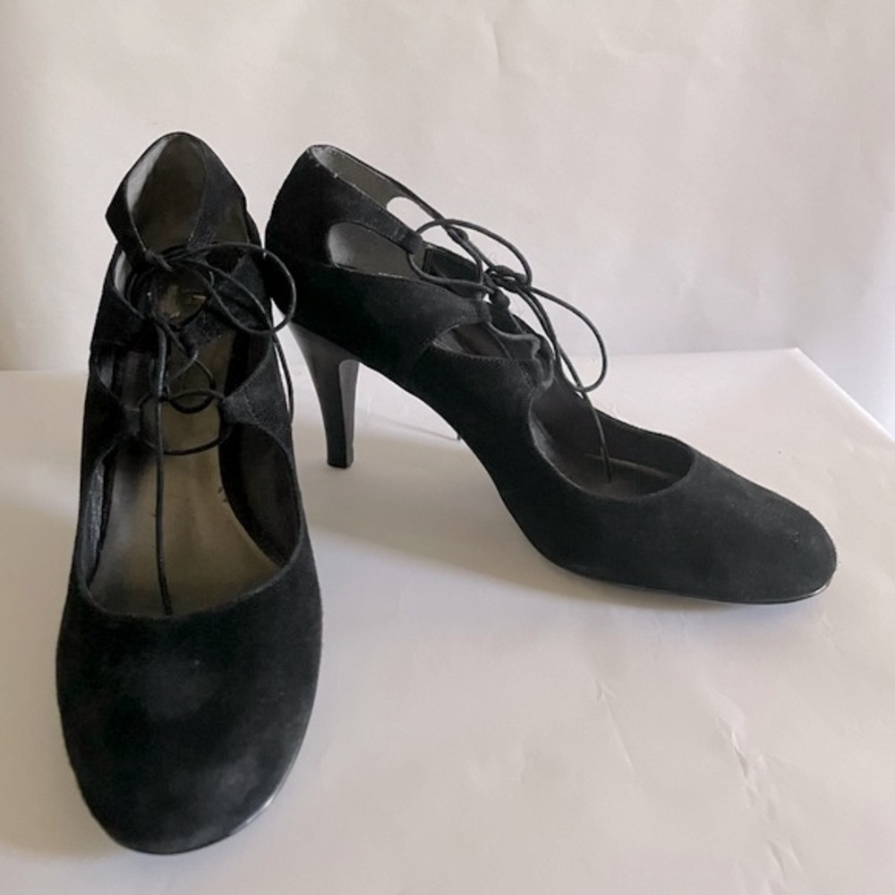 MODA black faux suede heels. Size 10